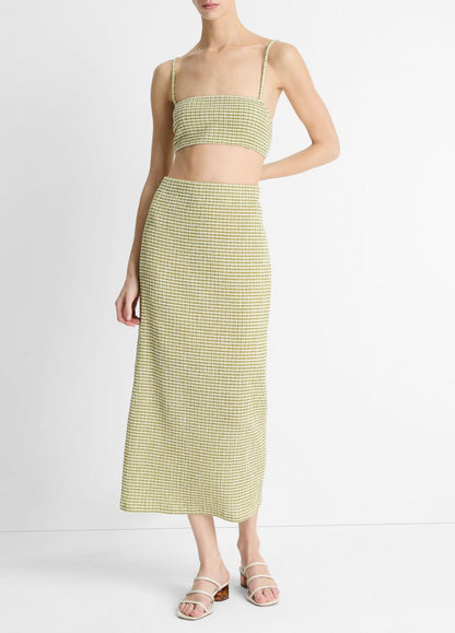 VINCE Sale Checked Smocked Midi Skirt in Dresses & Skirts HERBARIA COMBO