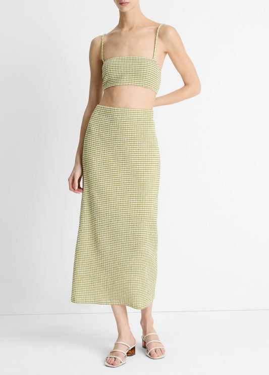 VINCE Sale Checked Smocked Midi Skirt in Dresses & Skirts HERBARIA COMBO