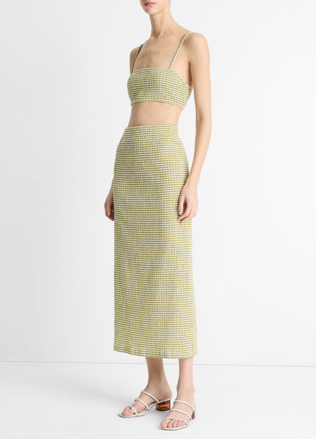 VINCE Sale Checked Smocked Midi Skirt in Dresses & Skirts HERBARIA COMBO