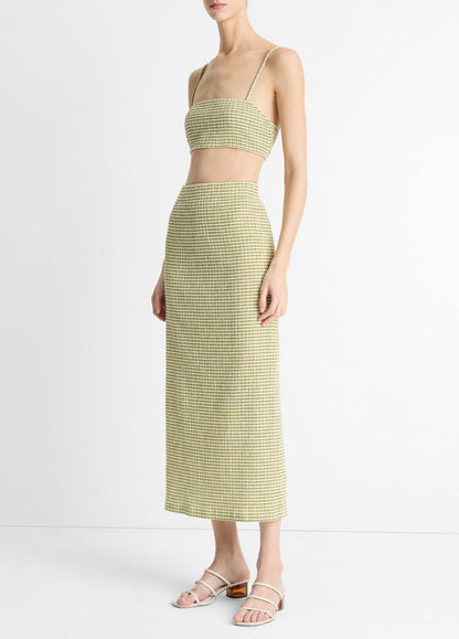 VINCE Sale Checked Smocked Midi Skirt in Dresses & Skirts HERBARIA COMBO