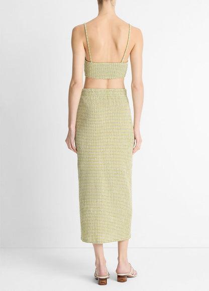 VINCE Sale Checked Smocked Midi Skirt in Dresses & Skirts HERBARIA COMBO