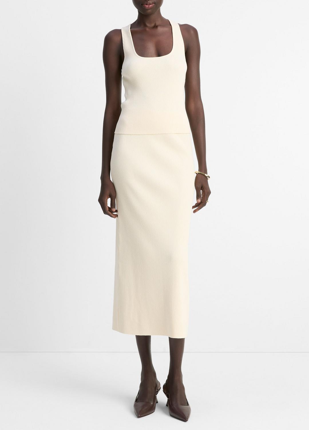 VINCE Sale Ribbed Cotton-Blend Midi Skirt in Dresses & Skirts OAT SHELL