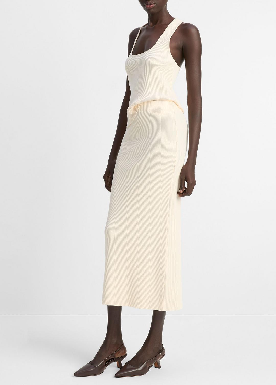 VINCE Sale Ribbed Cotton-Blend Midi Skirt in Dresses & Skirts OAT SHELL