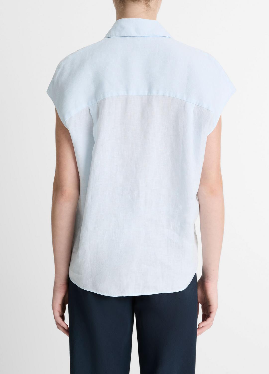 VINCE Sale Linen Cap-Sleeve Button-Front Blouse in Shirts & Tees SKY MIST