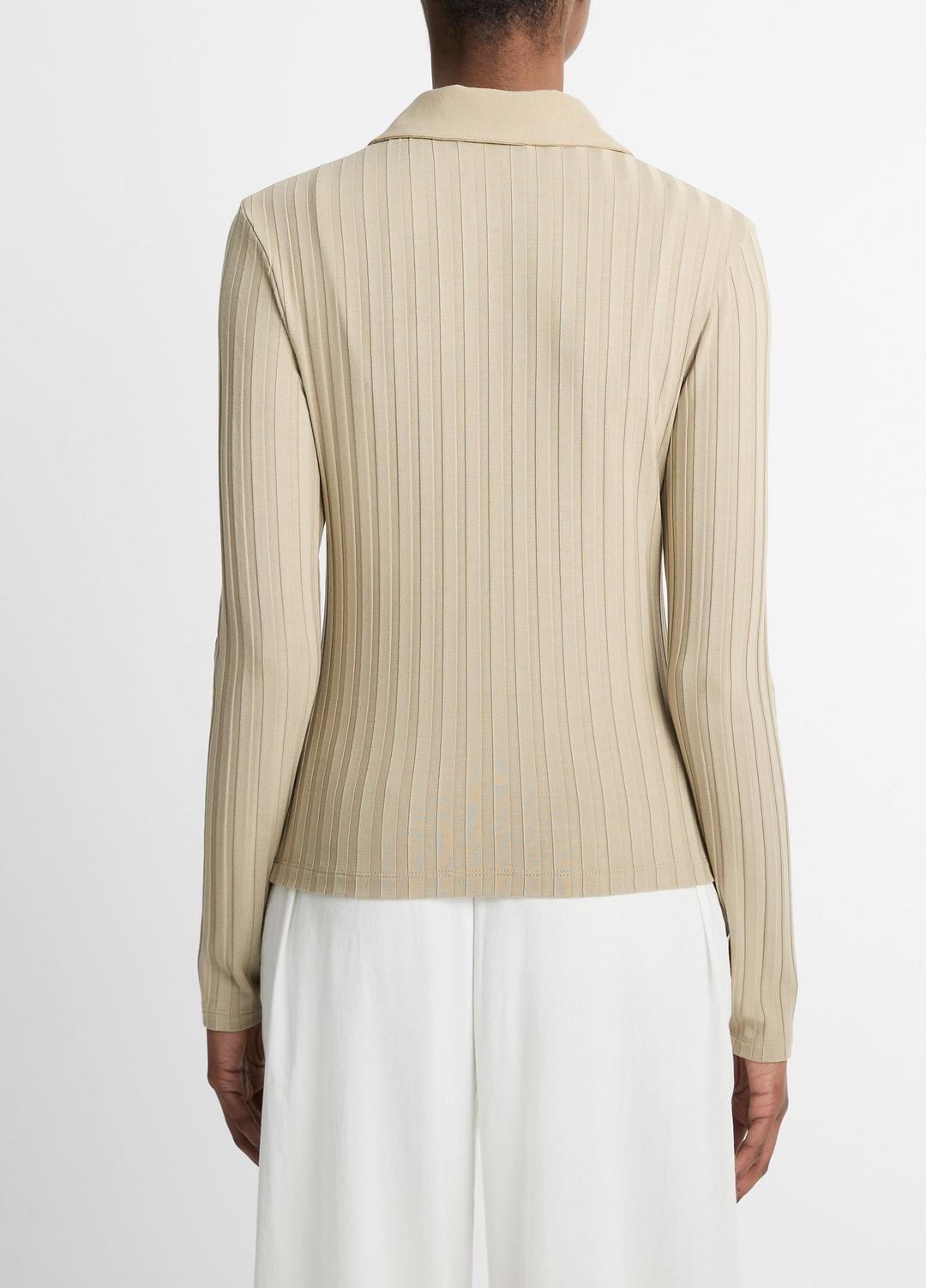 VINCE Sale Ribbed Collared Long-Sleeve Button-Front Top in Shirts & Tees MOJAVE