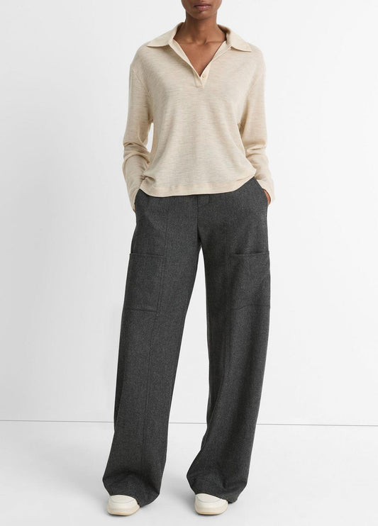 VINCE Sale Wool Relaxed Long-Sleeve Polo Shirt in Shirts & Tees LIGHT HEATHER ECRU