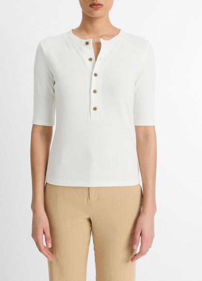 VINCE Sale Jersey Elbow-Sleeve Henley in Shirts & Tees OFF WHITE