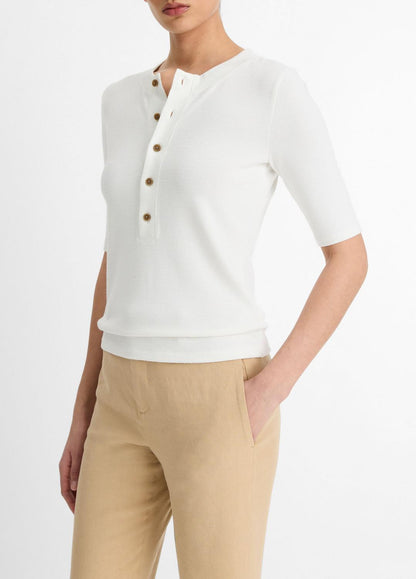 VINCE Sale Jersey Elbow-Sleeve Henley in Shirts & Tees OFF WHITE