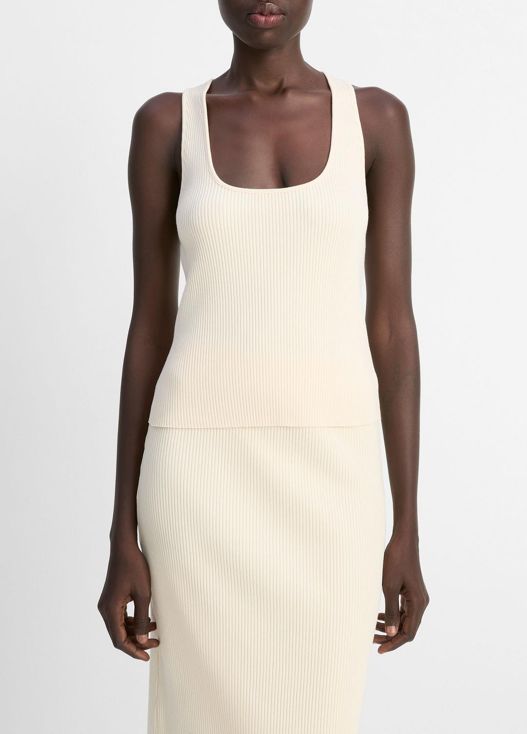 VINCE Sale Ribbed Cotton-Blend Racerback Tank in Shirts & Tees OAT SHELL