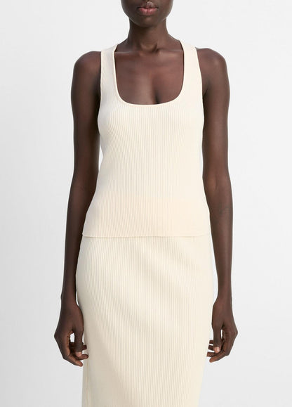 VINCE Sale Ribbed Cotton-Blend Racerback Tank in Shirts & Tees OAT SHELL