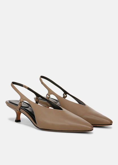 VINCE Sale Sabrina Leather Slingback Kitten Heel in Shoes SAND SHELL