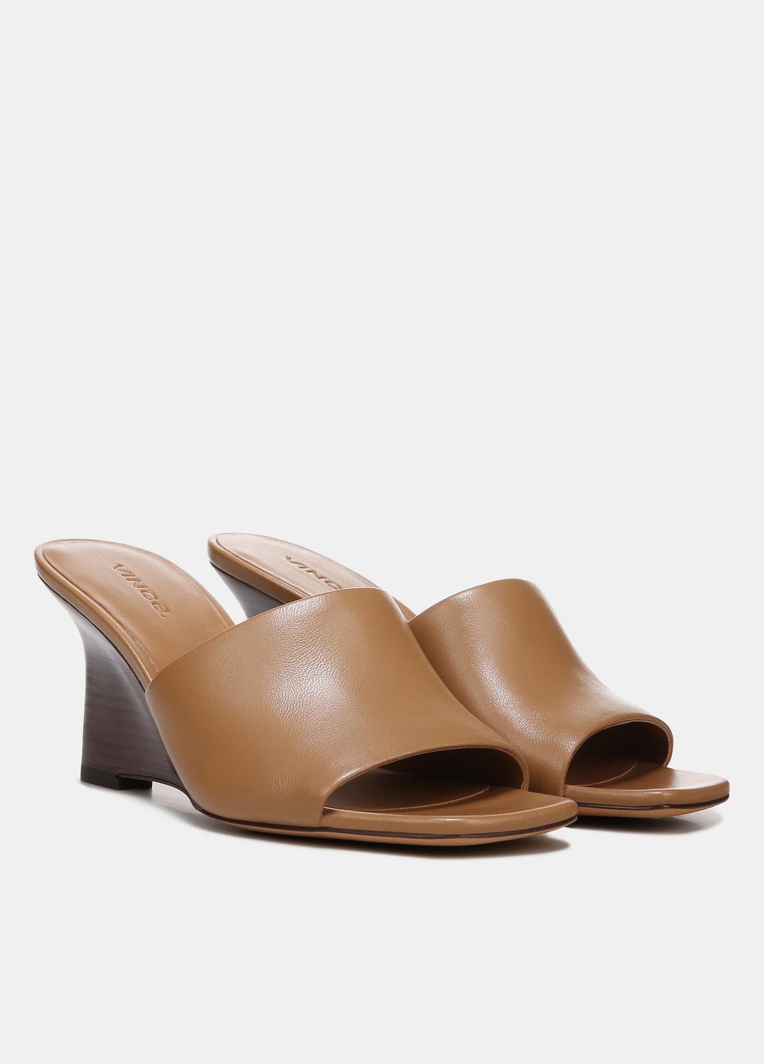 VINCE Sale Pia Leather Wedge Sandal in Shoes TAN