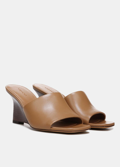 VINCE Sale Pia Leather Wedge Sandal in Shoes TAN